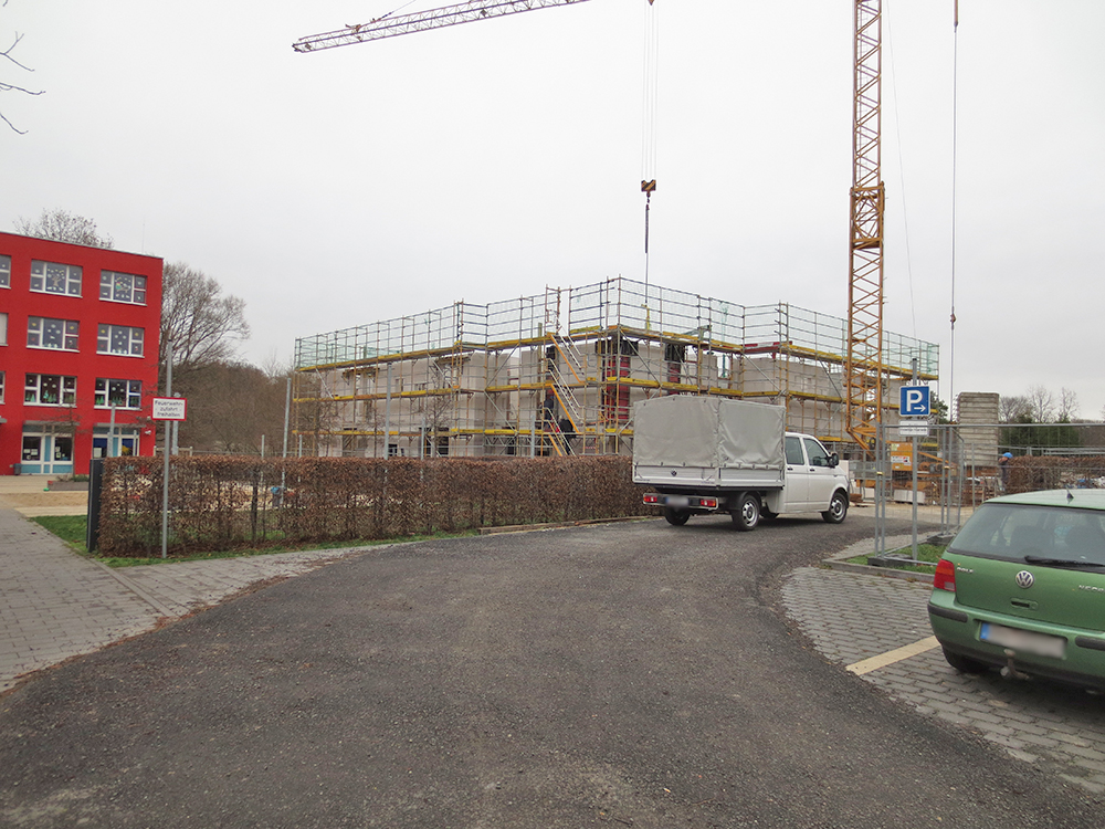 Auf dem Schmachtenhagener Schulcampus entsteht eine neue Kindertagesstätte (Baustelle im Dezember 2018).