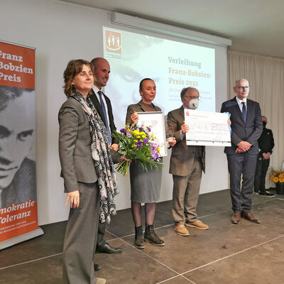 Verleihung des Franz-Bobzien-Preises 2022 der Stadt Oranienburg und der Gedenkstätte Sachsenhausen.