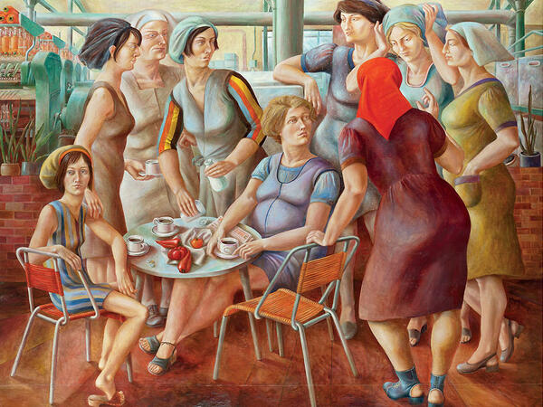 Ausschnitt aus  dem Tryptichon »Frauen« der Künstlerin Petra Flemming,  1973-74 (Nachlass Flemming) - Ausstellung: »Frauenarbeit - Frauenalltag - Frauenrechte« in Oranienburg