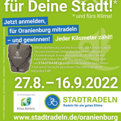 In Oranienburg wird vom 27.08. bis 16.09.2022 wieder fürs Klima geradelt - beim STADTRADELN ...