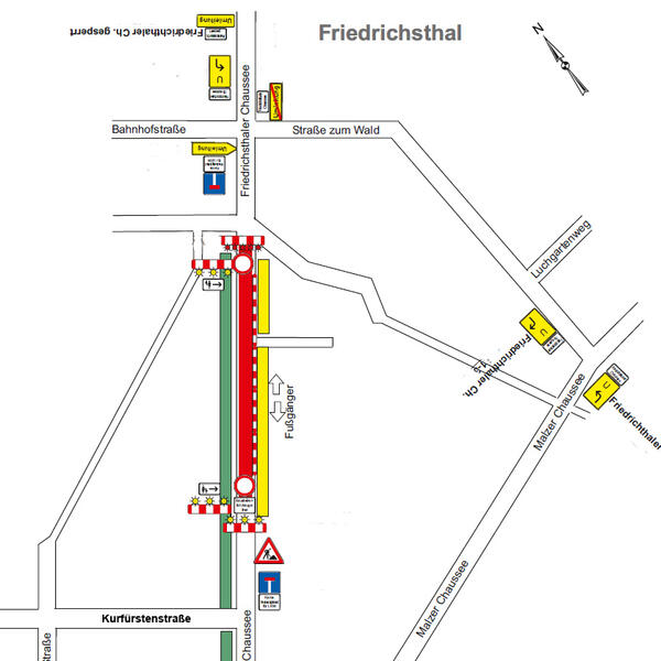 Vollsperrung in der Friedrichsthaler Chaussee, voraussichtlich bis Ende Juni 2023
