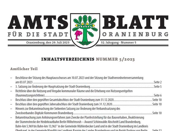 Am 29.7. zum letzten Mal in Oranienburgs Briefkästen: Das Amtsblatt