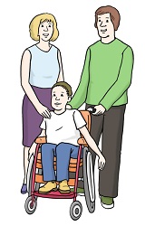 Leichte Sprache Familie mit Kind in Rollstuhl