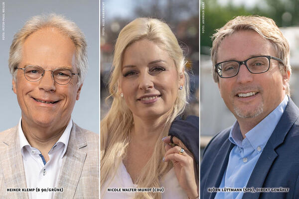 Die drei Oranienburger Landtagsabgeordneten 2023: Heiner Klemp (Bündnis '90/Grüne), Nicole Walter-Mundt (CDU) und Björn Lüttmann (SPD, direkt gewählt).
